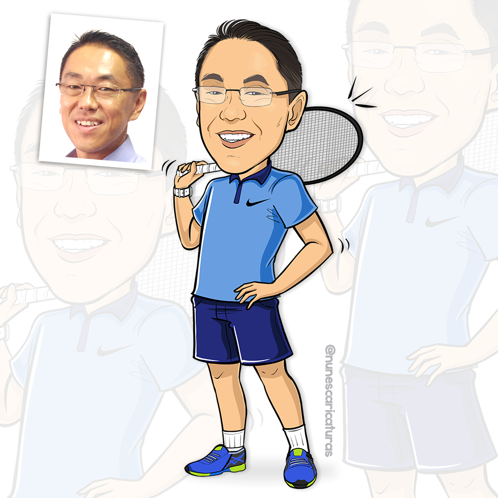 caricatura cartoon jogador de tênis segurando raquete