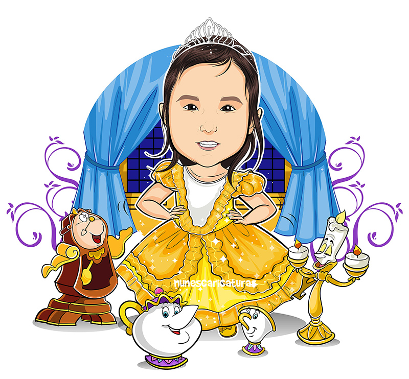 caricatura infantil para decoração de aniversário tema Cinderela 