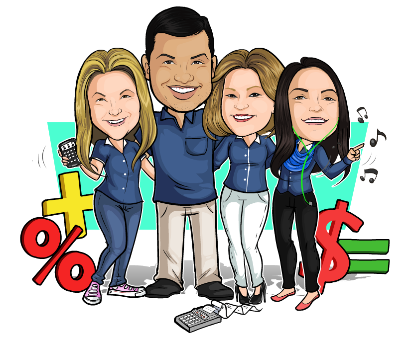 Caricaturas coloridas de quatro pessoas