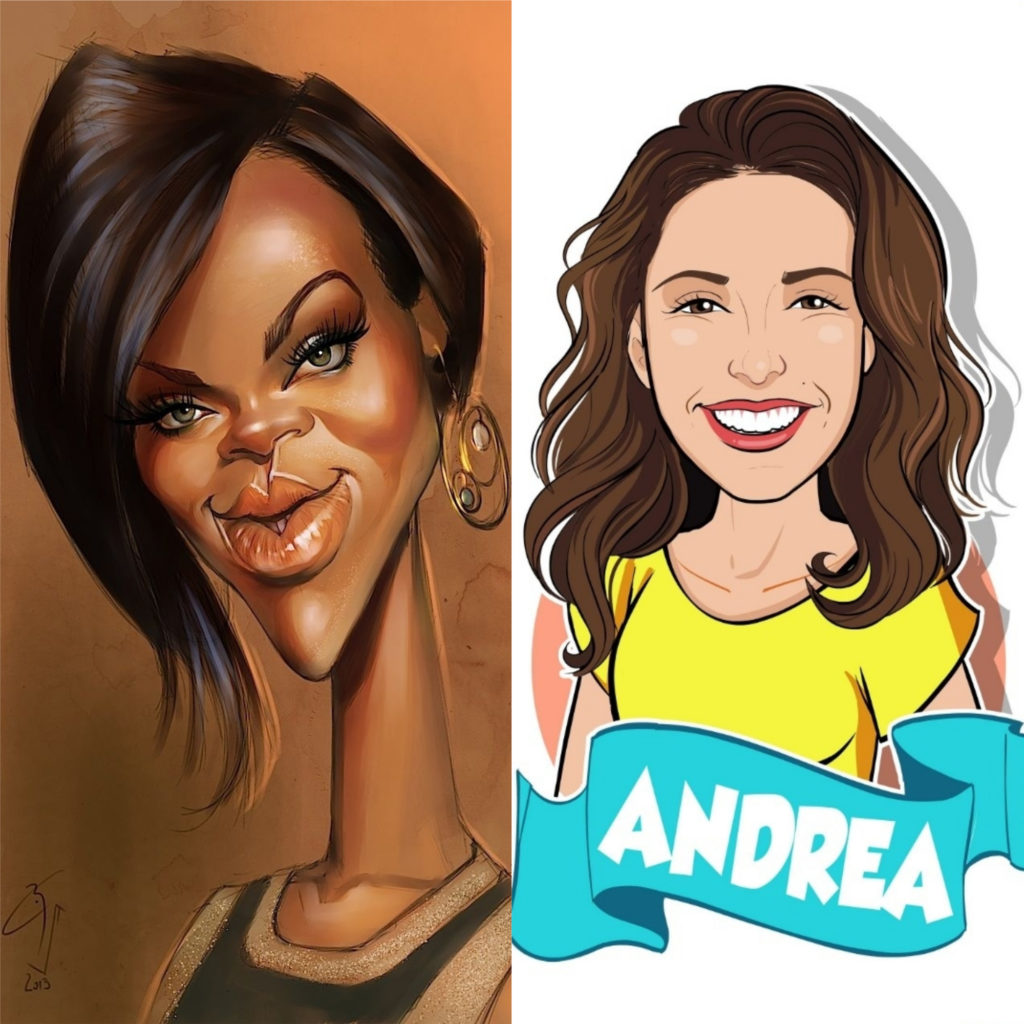 comparativo de caricatura distorcida e caricatura cartoon