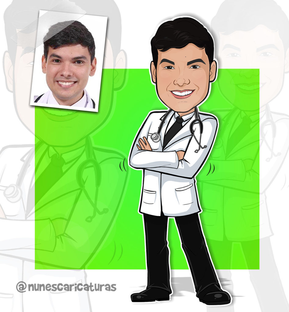 caricatura formando medicina com estetoscópio 