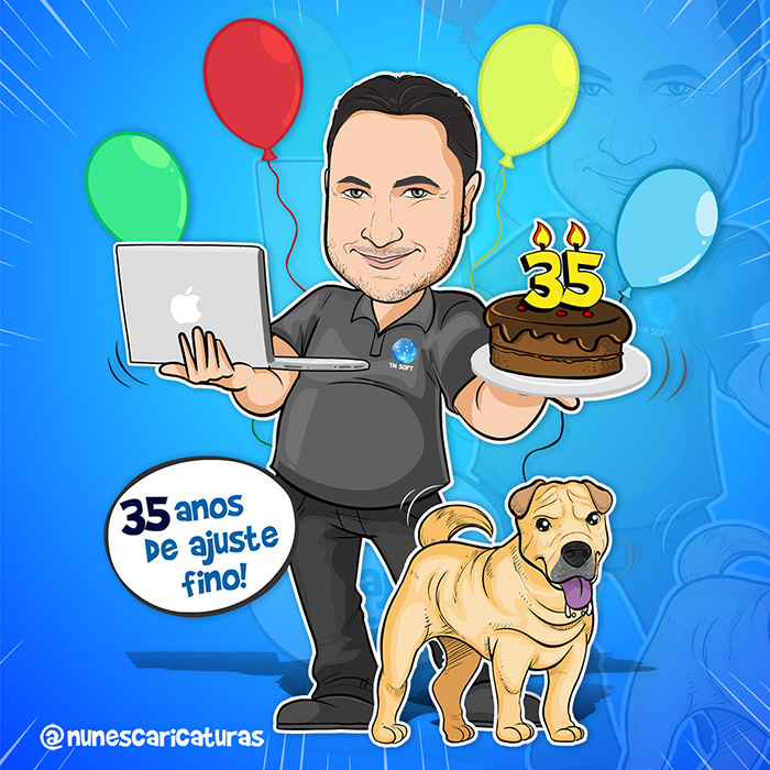 caricatura para aniversário de 35 anos