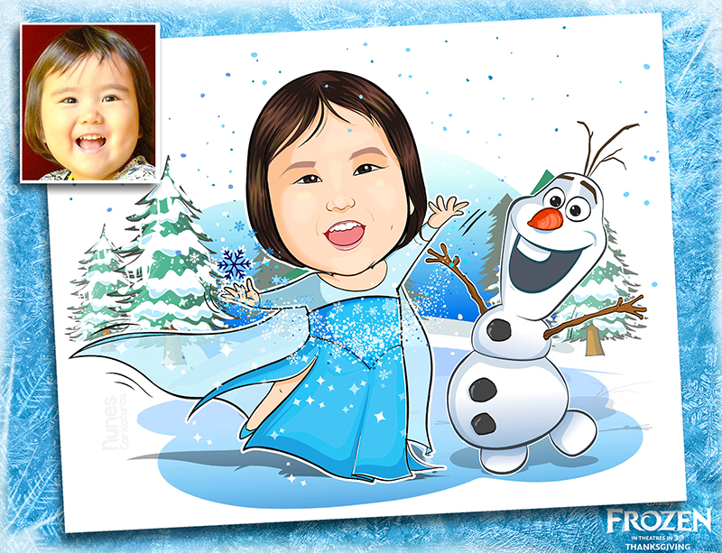 caricatura infantil para decoração de aniversário tema frozen 