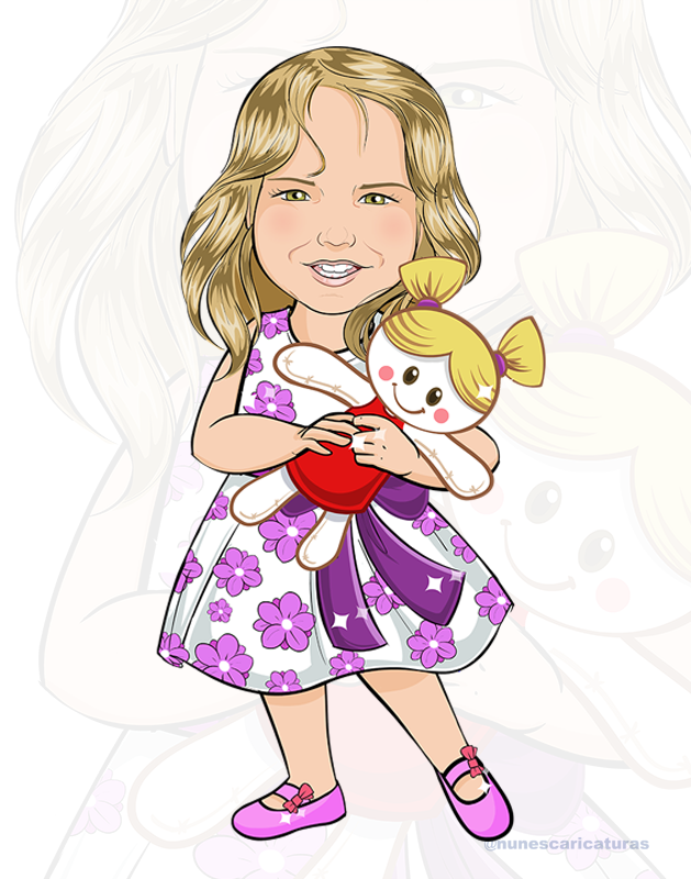 desenho infantil para presente criança segurando uma boneca