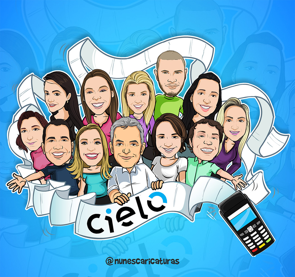 caricatura empresarial em grupo da empresa cielo 