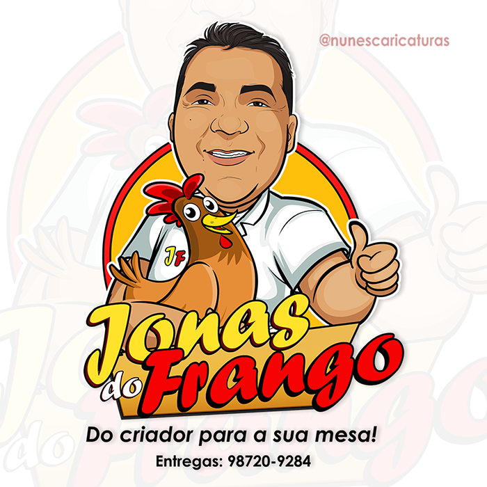 Logo com desenho de um homem segurando um frango