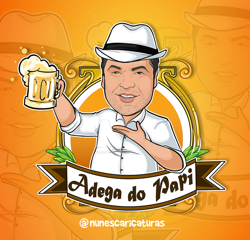 logo com desenho de um senhor com chapéu segurando um copo de chopp