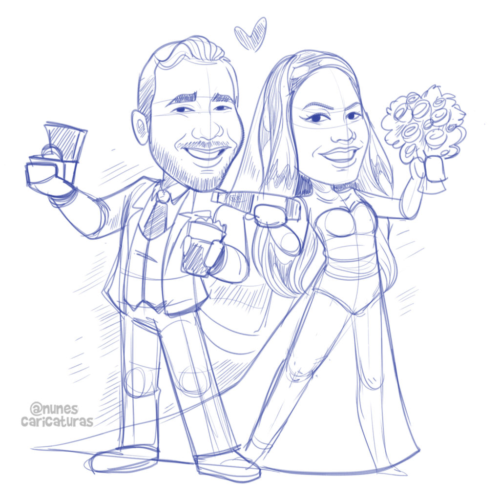 sketch caricatura de noivinhos