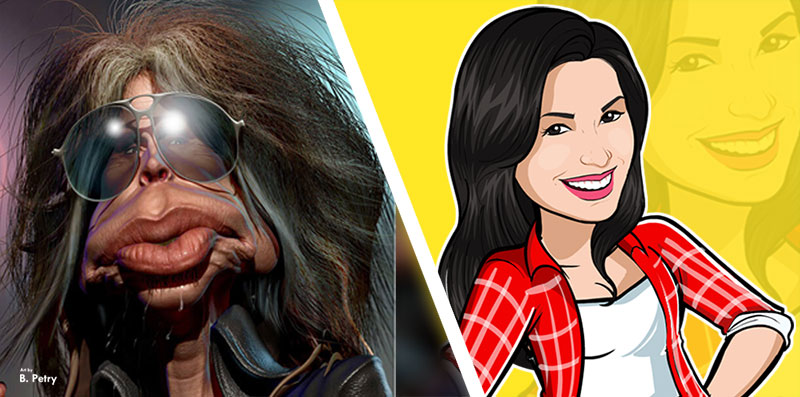 Comparação de estilos entre caricatura cartoon x caricatura de humor